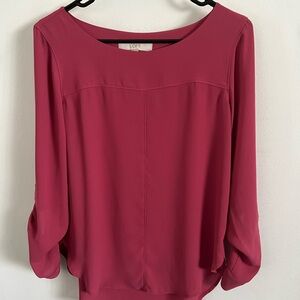 LOFT Magenta Long-Sleeve Scoop Neck Blouse